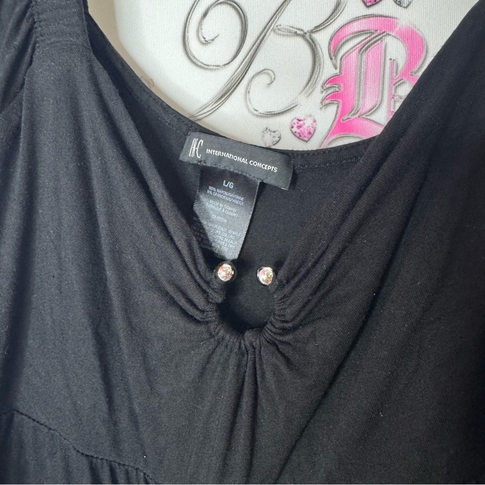 INC dress ruffle frill tiered milkmaid silver detail metal Elegant Black Dress - Picture 4 of 7